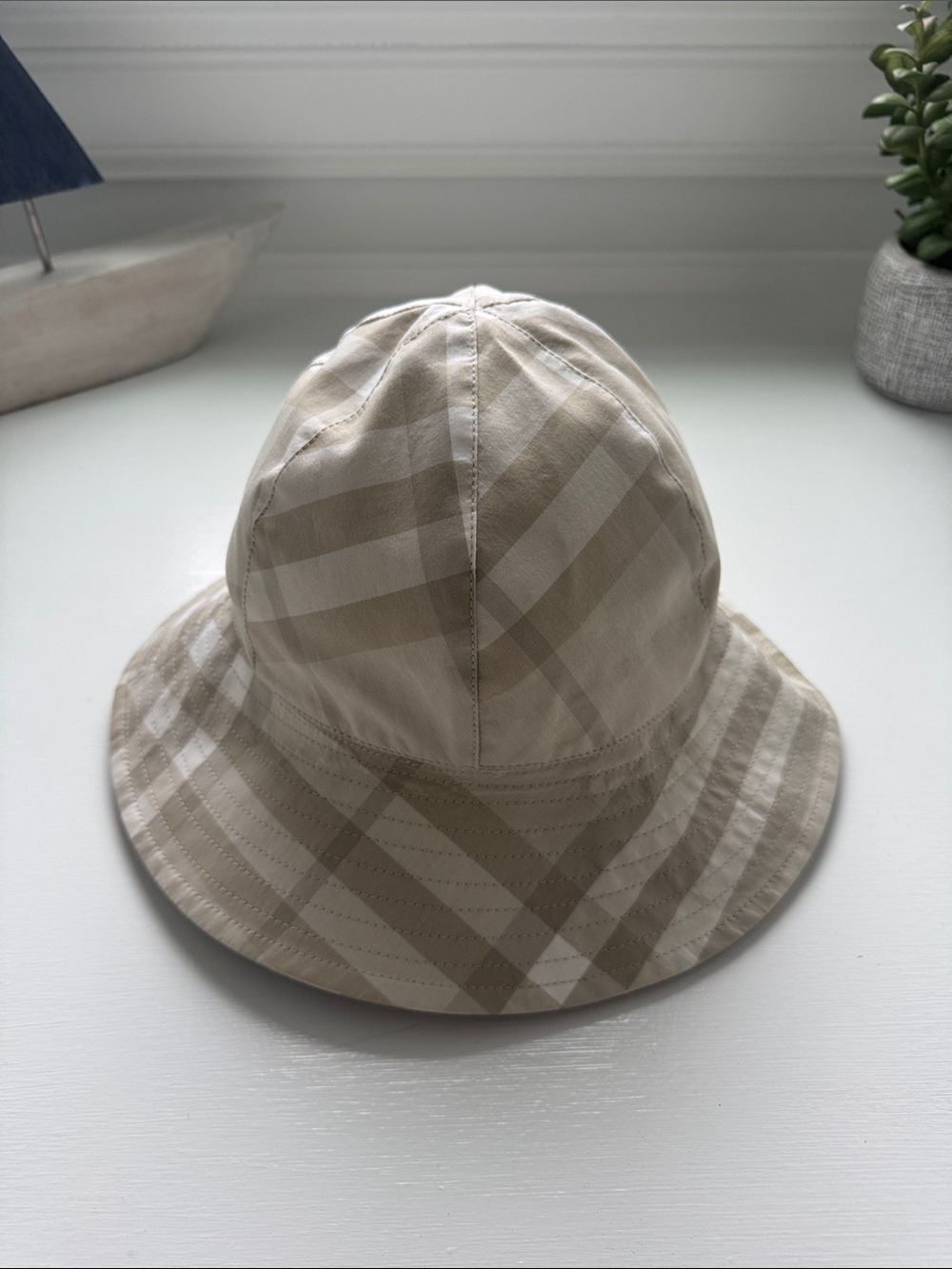 Burberry Beige Plaid Bucket Hat